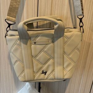 lug dory Quilted Tan Crossbody Mini Tote off white NEW with dust bag